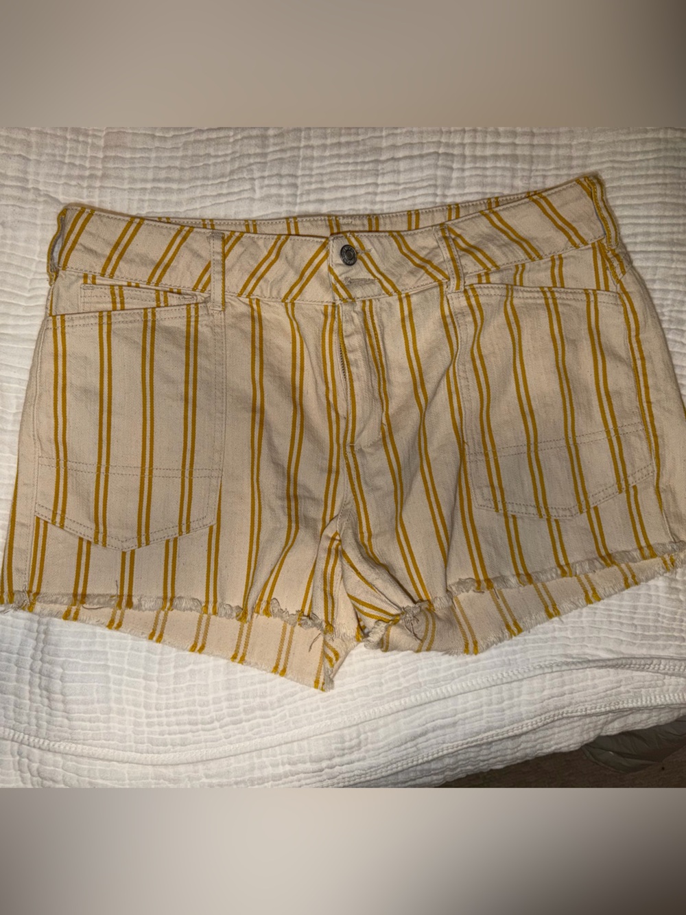 Pilcro for Anthropologie Striped Cream and Yellow Shorts 32